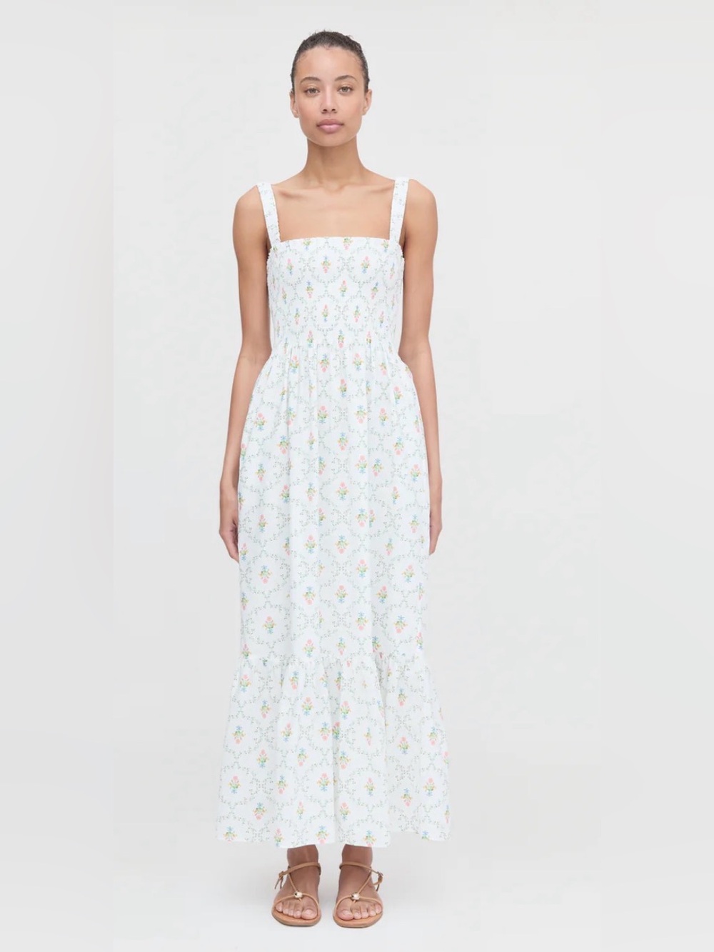 Hillhouse Floral Smocked Anjuli Nap Dress in White Size XS NWT